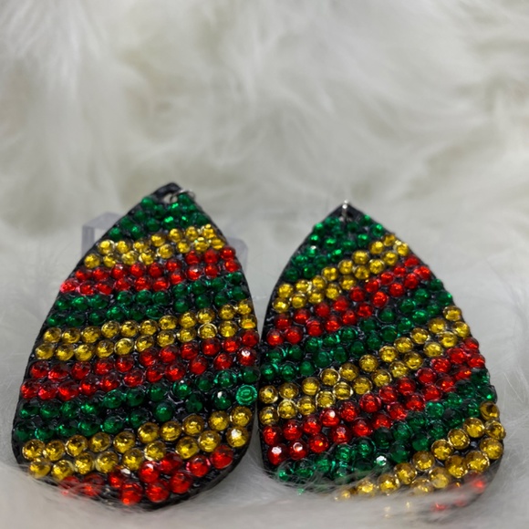 Faux Leather Earrings Covered in Rhinestones. Teardrop Earrings. Handmade - Picture 6 of 8